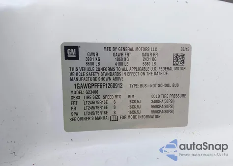 2015 Chevrolet Express 2500 Ls from USA, damaged, VIN 1GAWGPFF6F1260912